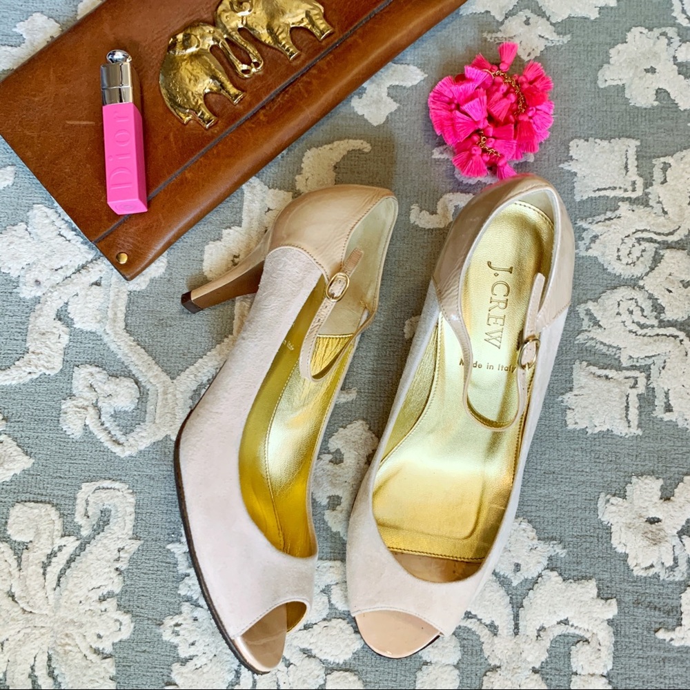 J. Crew Cossette Suede/Patent Leather Peep Toe 7.5